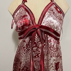 Burgundy and white paisley print halter dress